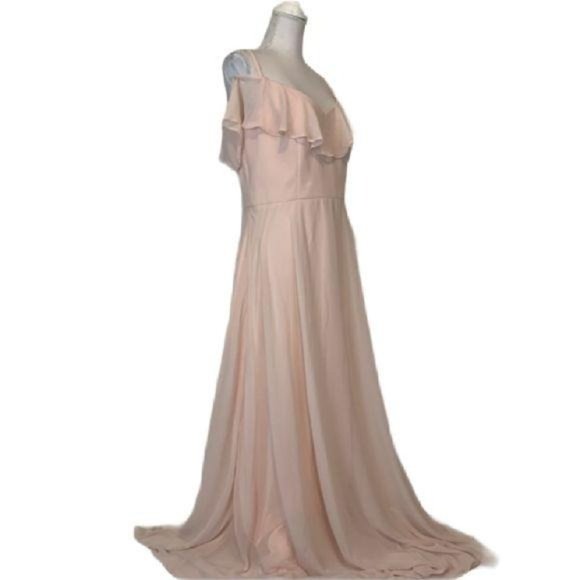 Levkoff Ruffle Shoulder Chiffon Gown - Picture 3 of 8